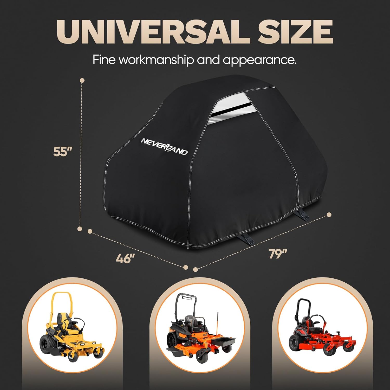 NEVERLAND Zero Turn Mower Cover - Anti-UV Lawn Mower Cover Waterproof Outdoor, 210D Lawn Tractor Cover with Drawstring & Storage Bag Universal Fit up to 60" Decks - Handles and Dual Air Vents