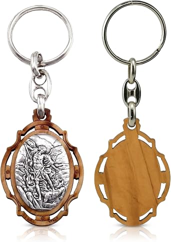 RosaryMart Olive Wood Religious Keychain for Men and Women | Catholic Keychain | Car KeyRing | Party Favors Key Holder
