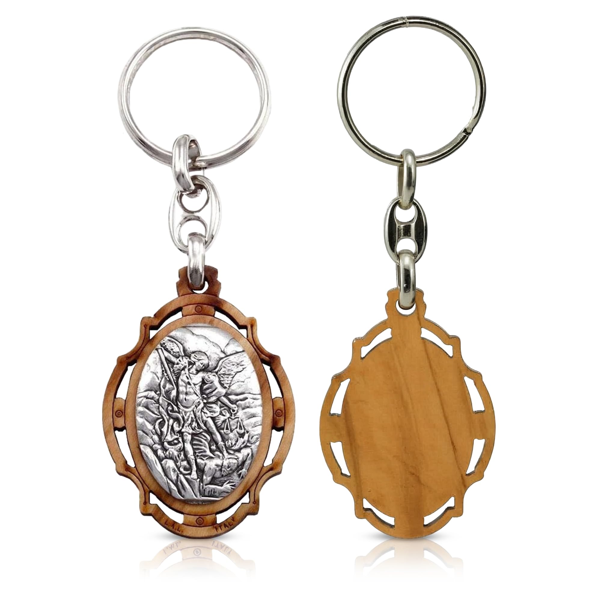 Olive Wood Religious Keychain for Men and Women | Catholic Keychain | Car KeyRing | Party Favors Key Holder