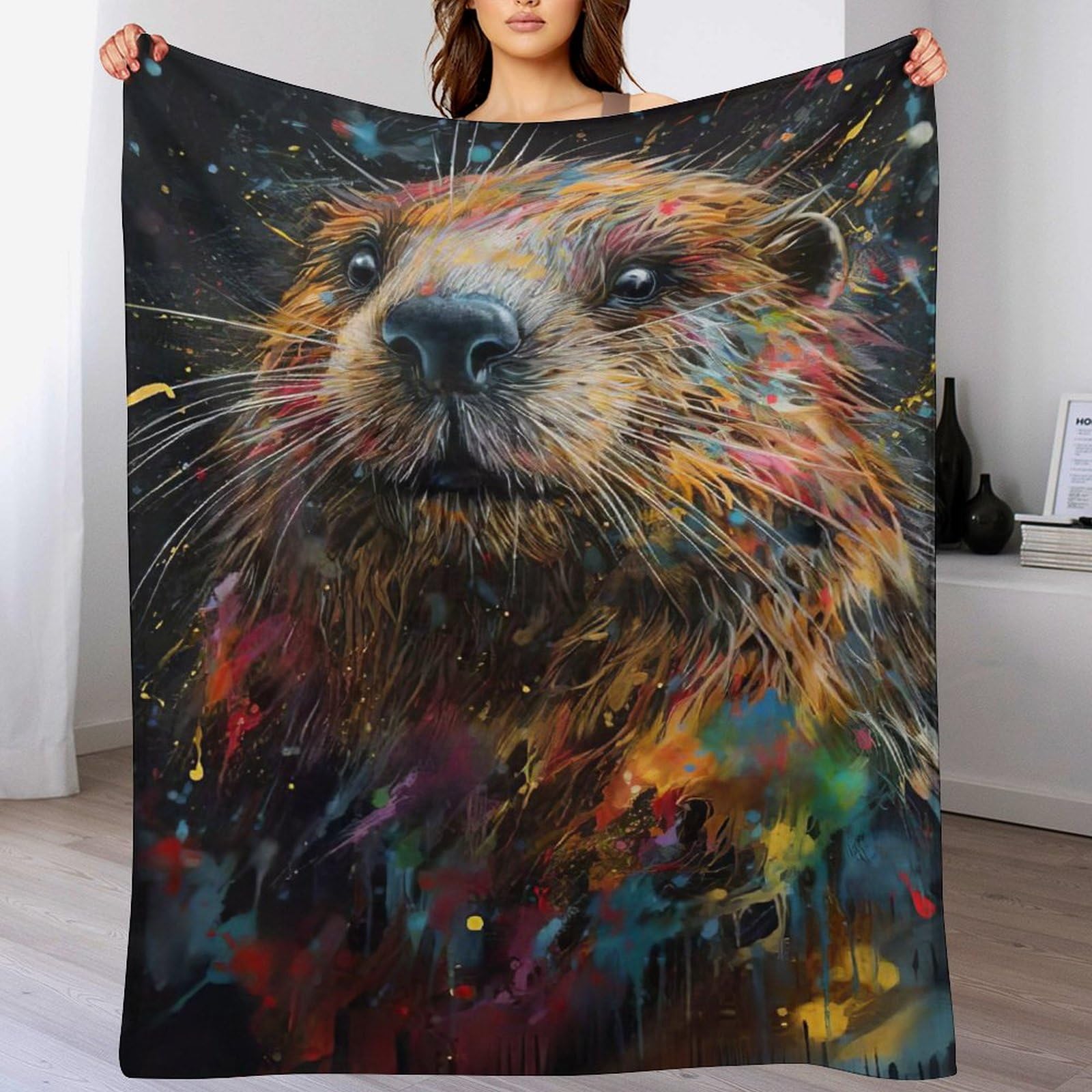 Manta de nutria manta de sofá de franela manta de forro polar suave para cama de 130 x 150 cm