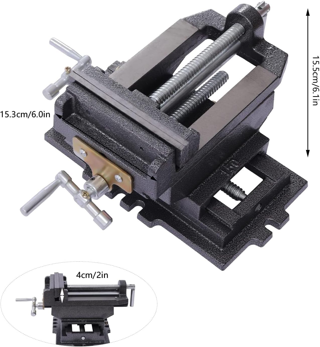 Étau à glissière croisée de 15 cm (6 pouces), étau de perceuse robuste en fonte avec poignée, étau de fraisage à montage sur établi le bois et le métal