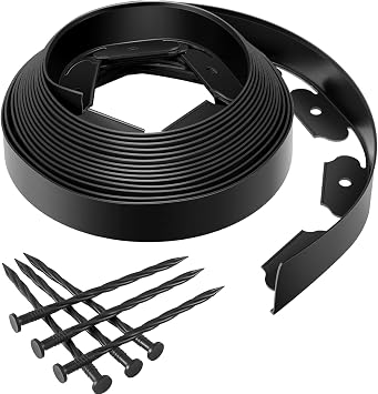 GOTGELIF No Dig Landscape Edging Border, 2 Tall 40FT Garden Edging Kit with 60pcs Anchoring Stakes for Lawn, Flower Beds, Gardens and Yards Black