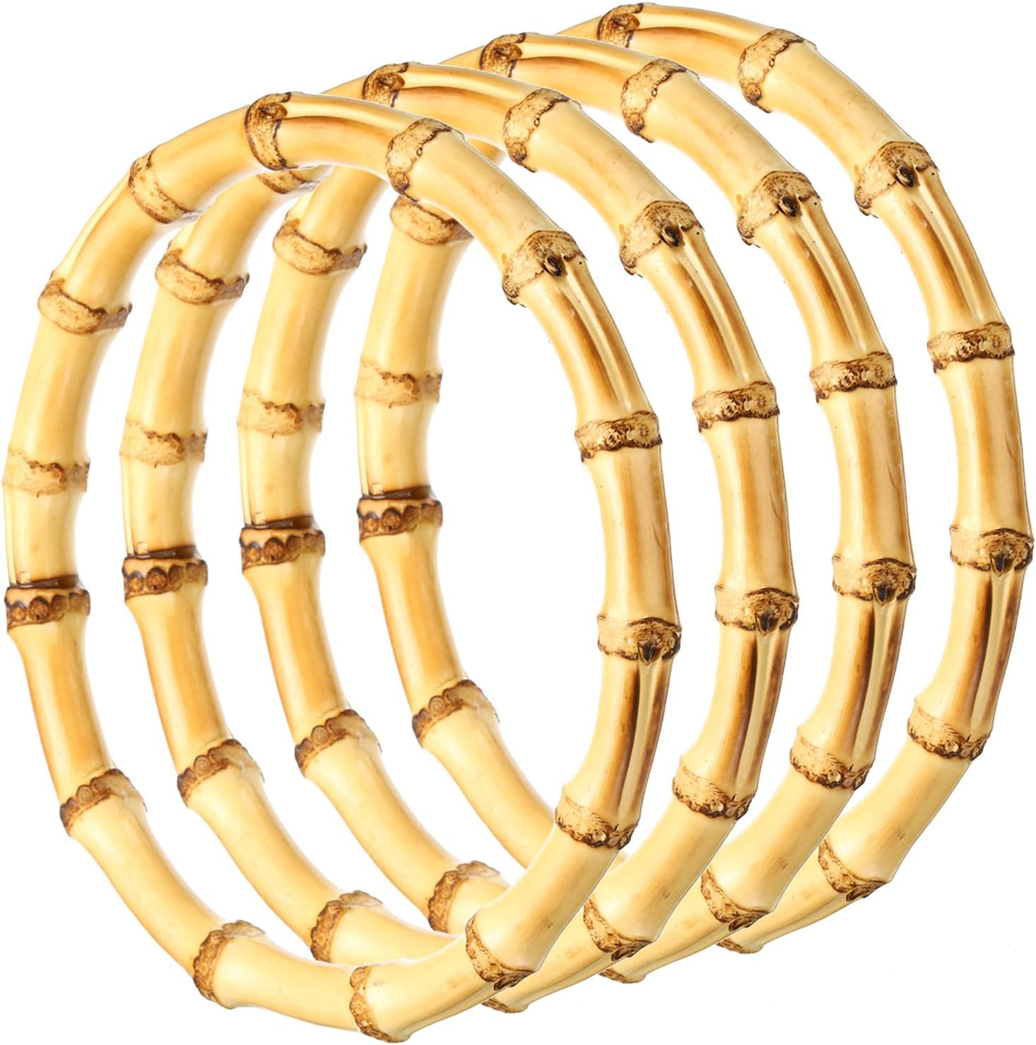 PATIKIL 5.9 Inch Bamboo Purse Handles, 4 Pcs Round Replacement Handmade Rings for Tote Bag Purse Making Decorations, Wood