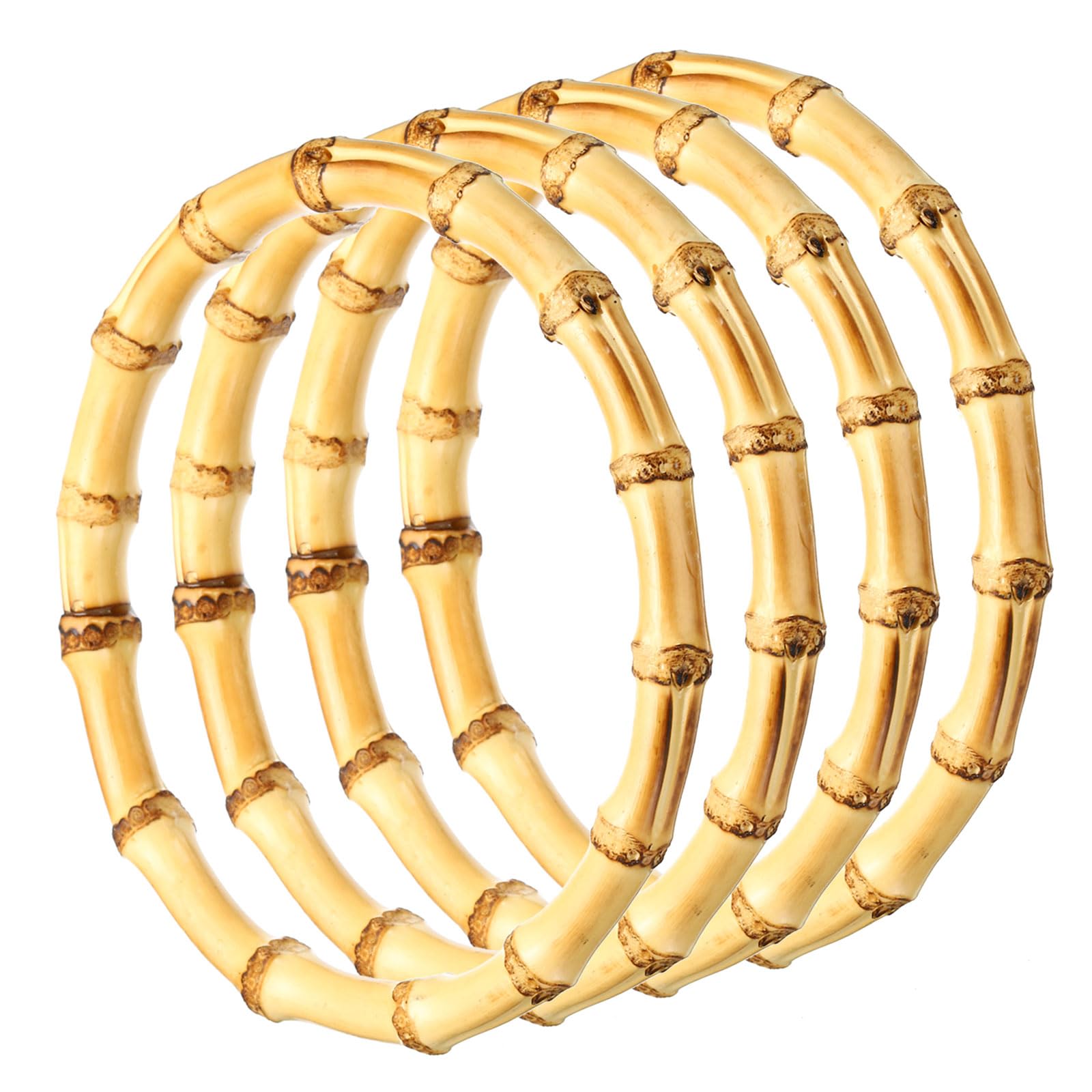 PATIKIL 5.9 Inch Bamboo Purse Handles, 4 Pcs Round Replacement Handmade Rings for Tote Bag Purse Making Decorations Wood