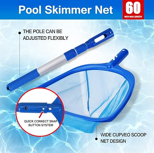Miniatura 4 de Juego de 6 accesorios de piscina con flotador de cloro para tabletas de cloro de 3 pulgadas, cepillo de piscina, red de hojas con poste, calcetines