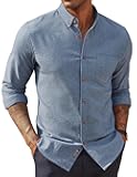 Mens Classic Fit Linen-Cotton Shirt Button Down Long Sleeve Casual Business Shirts