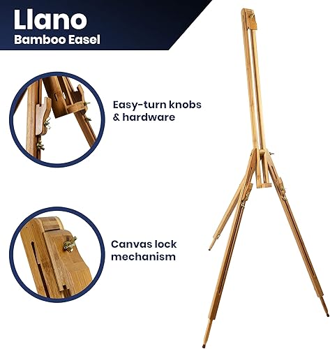 Miniatura 3 de Pacific Arc Caballete de estudio plegable profesional de bambú de campo, tamaño de lona de 41 pulgadas para acuarelas, pintura, dibujo, bocetos y