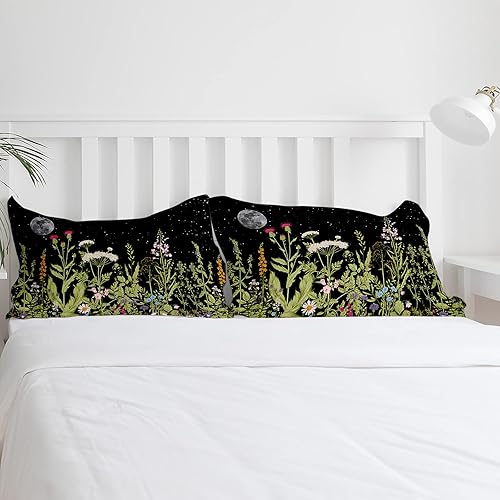 Miniatura 4 de Juego de funda de edredón tamaño King de 3 piezas diseño botánico flores florales luna cielo estrellado suave con cierre de cremallera lazos en las