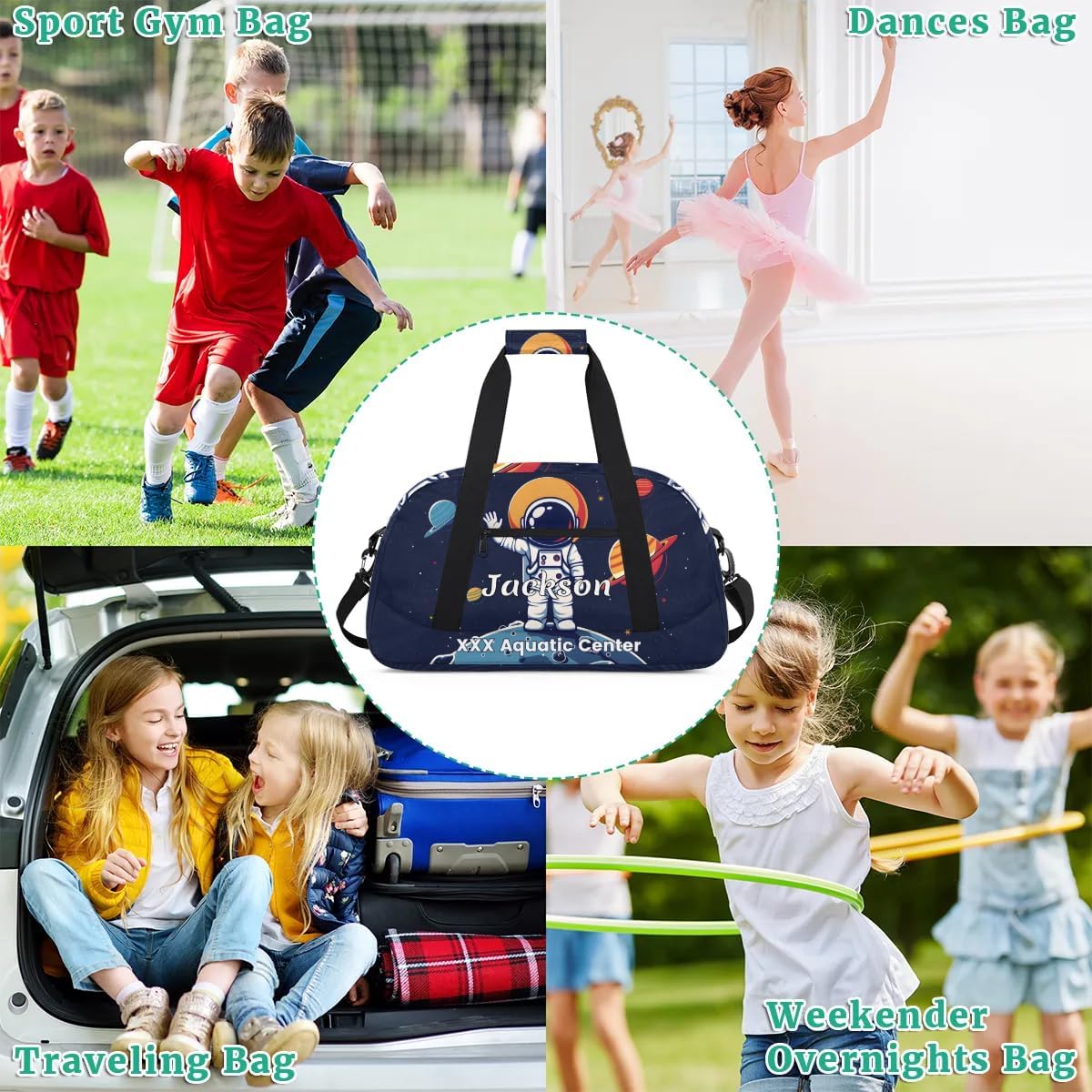 Personalized Cool Astronaut Gym Duffel Bags for Kids Boys with Custom Name Sport Training Travel Bags for Overnight Weekender