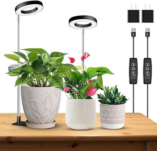 Miniatura 19 de Luces de Crecimiento para Plantas de Interior, Luz de Halo de 48 LEDs de Espectro Completo para Plantas de Interior, Lámpara de Cultivo de Altura