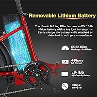Vista 5 de Bicicleta eléctrica plegable con neumáticos gordos Narrak, batería extraíble de litio de 48V y 624Wh, motor sin escobillas de pico de 1100W