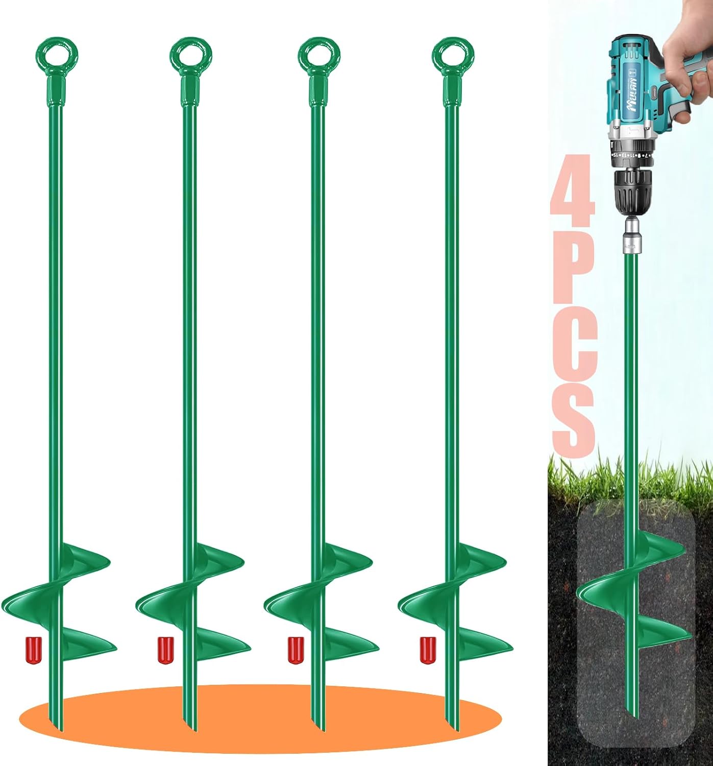18 inch Ground Anchors Srew in Heavy Duty, Earth Shed Anchor Kit, Trampoline Stake Hook for Dirt, Swing Sets, Playset, Tent, Canopy, Carport, Mobile Home Tie Down, 4 Pack