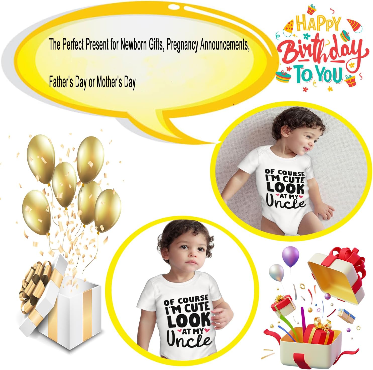 Of Course I'm Cute Look at My Uncle Bodysuits, Funny Clothes Boys Girls Newborn Cotton Romper Outfits 0-24 Months - Image 5