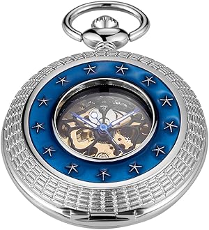 Vintage Mechanical Men's Pocket Watch, Roman Dial Clock Hand Wind Pocket Watch for Men with FOB Chain Gift