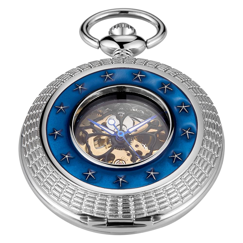 Vintage Mechanical Men's Pocket Watch, Roman Dial Clock Hand Wind Pocket Watch for Men with FOB Chain Gift