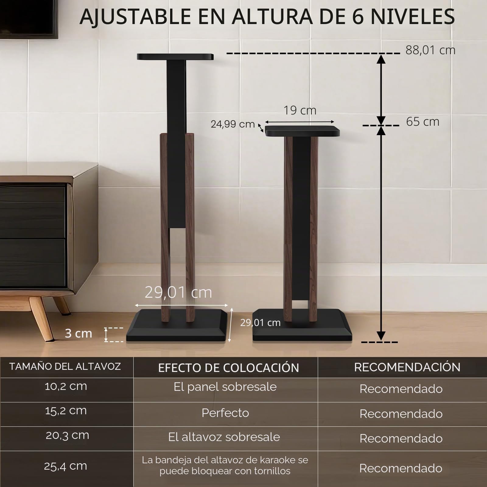 Par de soportes de madera para altavoces de 63 a 84 cm, altura ajustable (63-84 cm), soportes universales para altavoces de escritorio, soportes para monitor de estudio, experiencia de escucha de