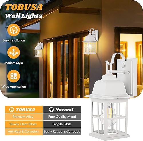 Miniatura 2 de Paquete de 2 faroles de pared para exteriores 100  aluminio blanco para montaje en pared impermeables y antioxidantes faroles de pared exteriores