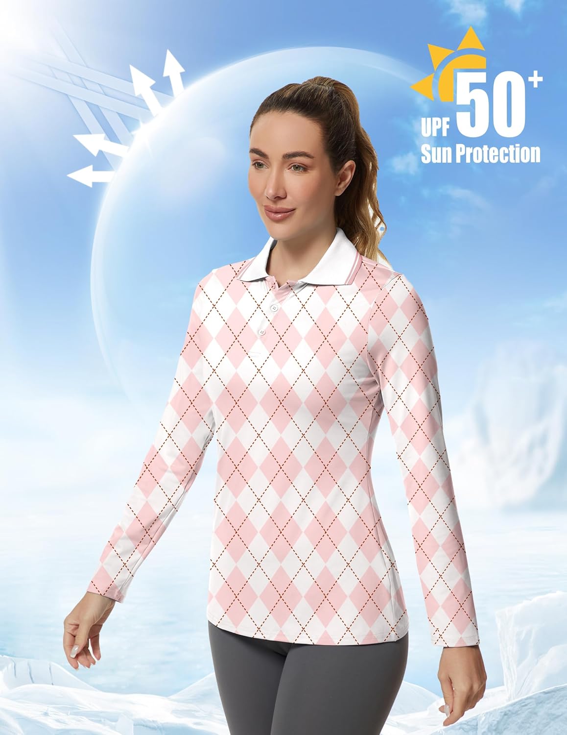 GGOV Women's Golf Polo Shirts Long Sleeve Workout Tops UPF 50+ Sun Protection Quick Dry Lightweight Active Tennis Shirts
