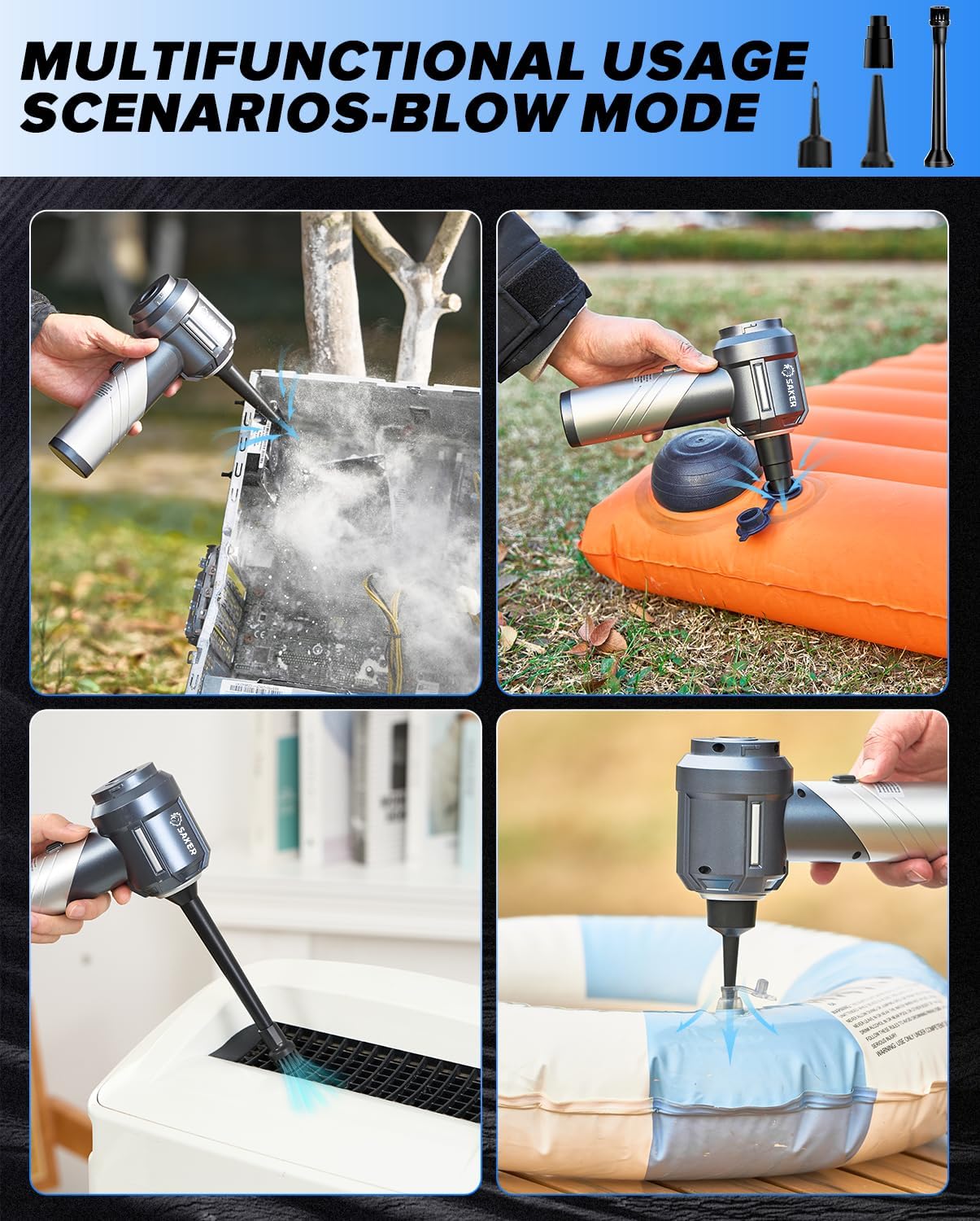 Saker Car Vacuum Portable Cordless, Foldable Mini Handheld Vacuum Cordless and Air Duster 17000PA High Power Vacuum Cleaners for Home,Cars,Office Cleaning HL133 Silver - Image 6