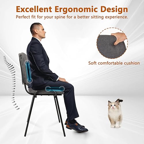 Miniatura 12 de CLATINA Juego de 5 sillas apilables para sala de espera, sillas de recepción de tela negra de metal con cojín grueso para respaldo de asiento