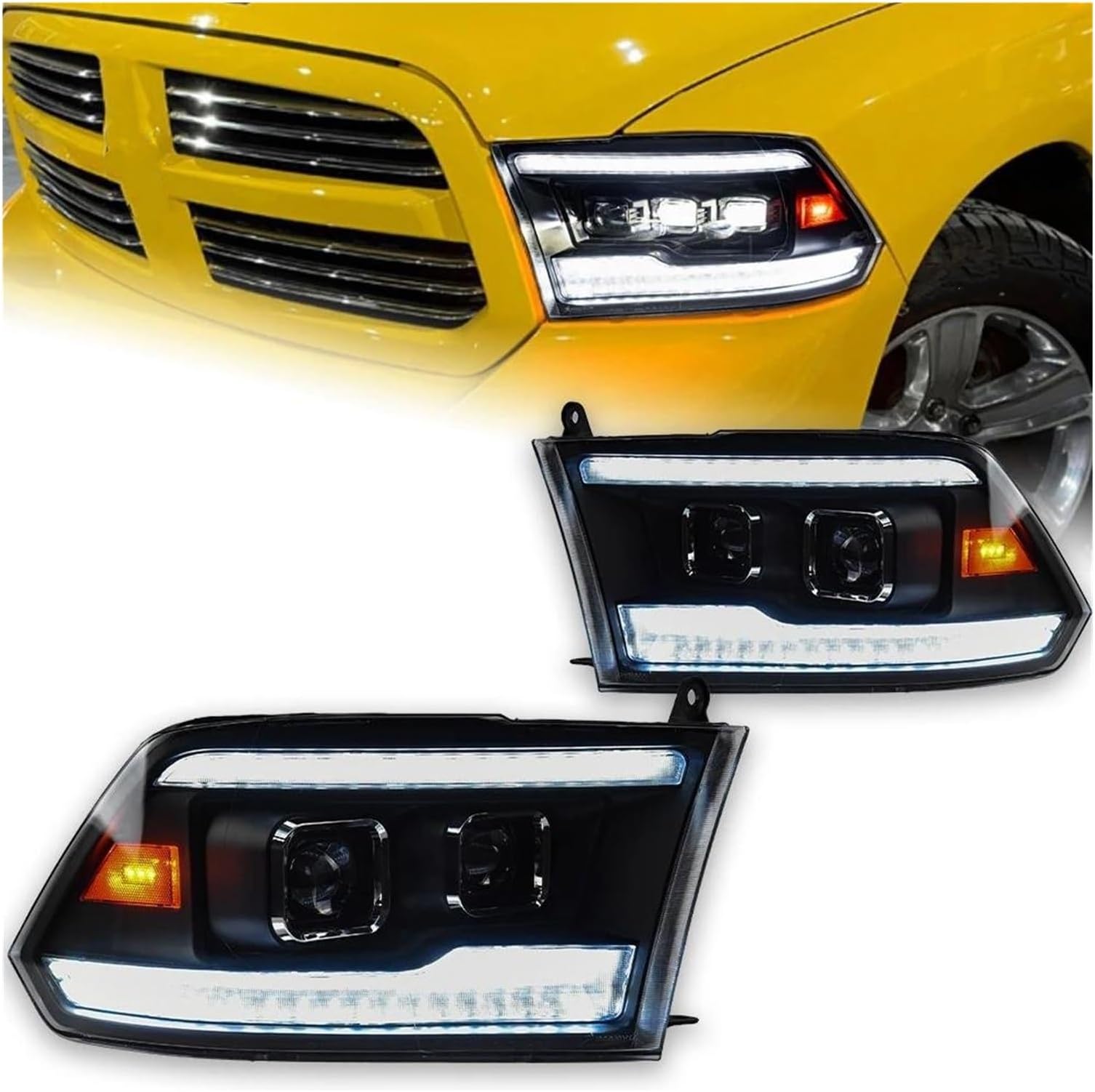 Headlamp 1Pair Auto Accessories Head Lamp For Dodge For Ram Headlights 2009-2018 For Ram1500 2500 3500 LED Headlight Projector 3 Lens Reverse Front Headlight