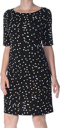 Alfani Womens Polka Dot Sheath Dress, Black, 8