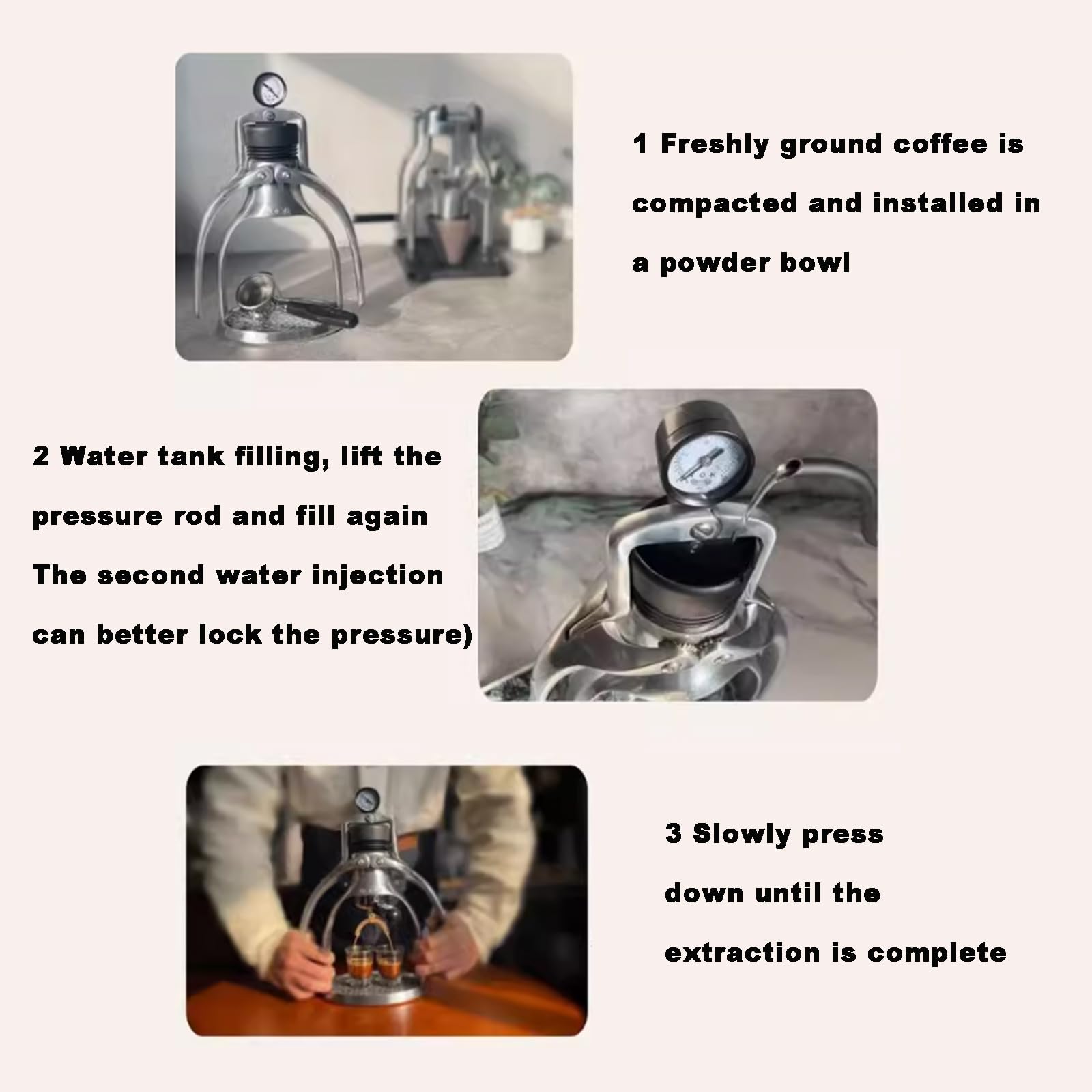 Macchina per caffè espresso manuale con manometro, 9 bar, macchina da caffè portatile professionale per casa e viaggio