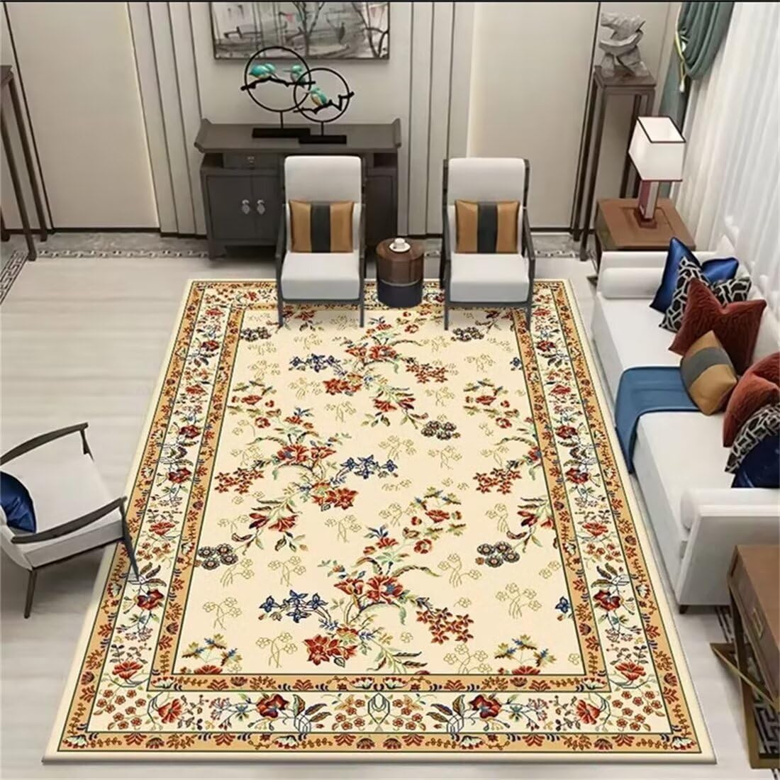 Tapis de dressing et chambre classique bleu 140x200 cm antidérapant