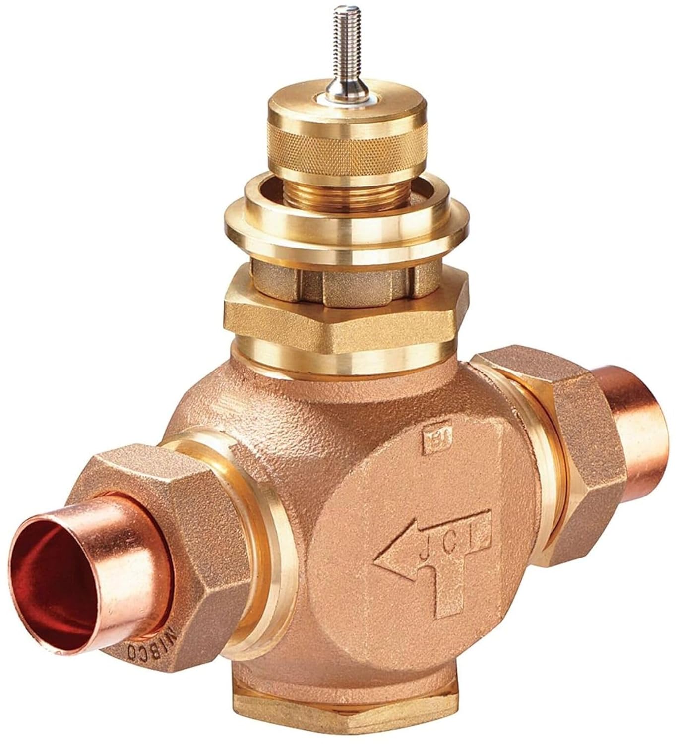 Johnson Controls VG7481LT Series VG7000 Bronze Globe Valve, Two-Way Push-Down-to-Open, Brass Trim, Union Sweat End Connection, 3/4" Valve Size, 7.3 Cv