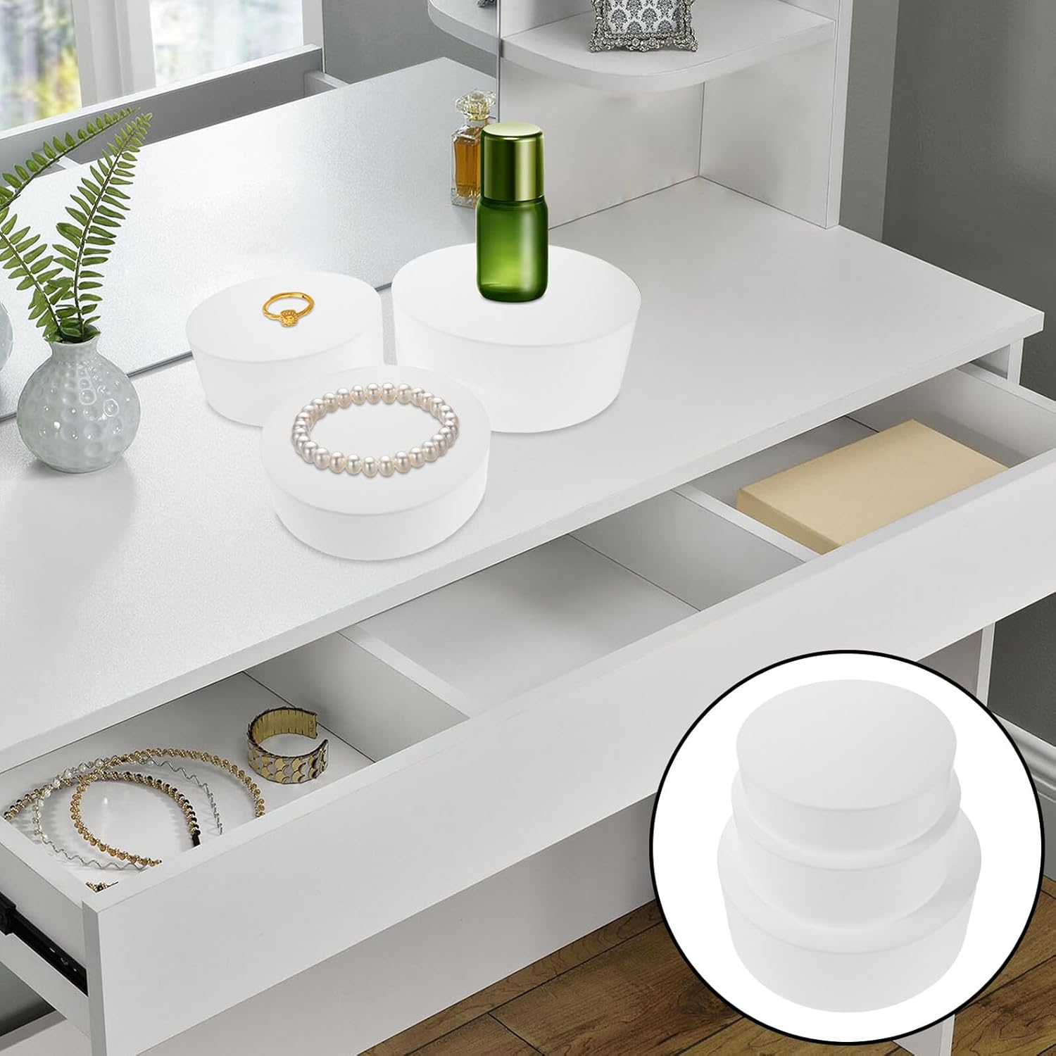 3pcs Acrylic round Cylinder Display Risers Set for Cake Dessert Jewelry Showcase, White Food-grade Riser Stands for Buffet, Party, and Cosmetic Organizer