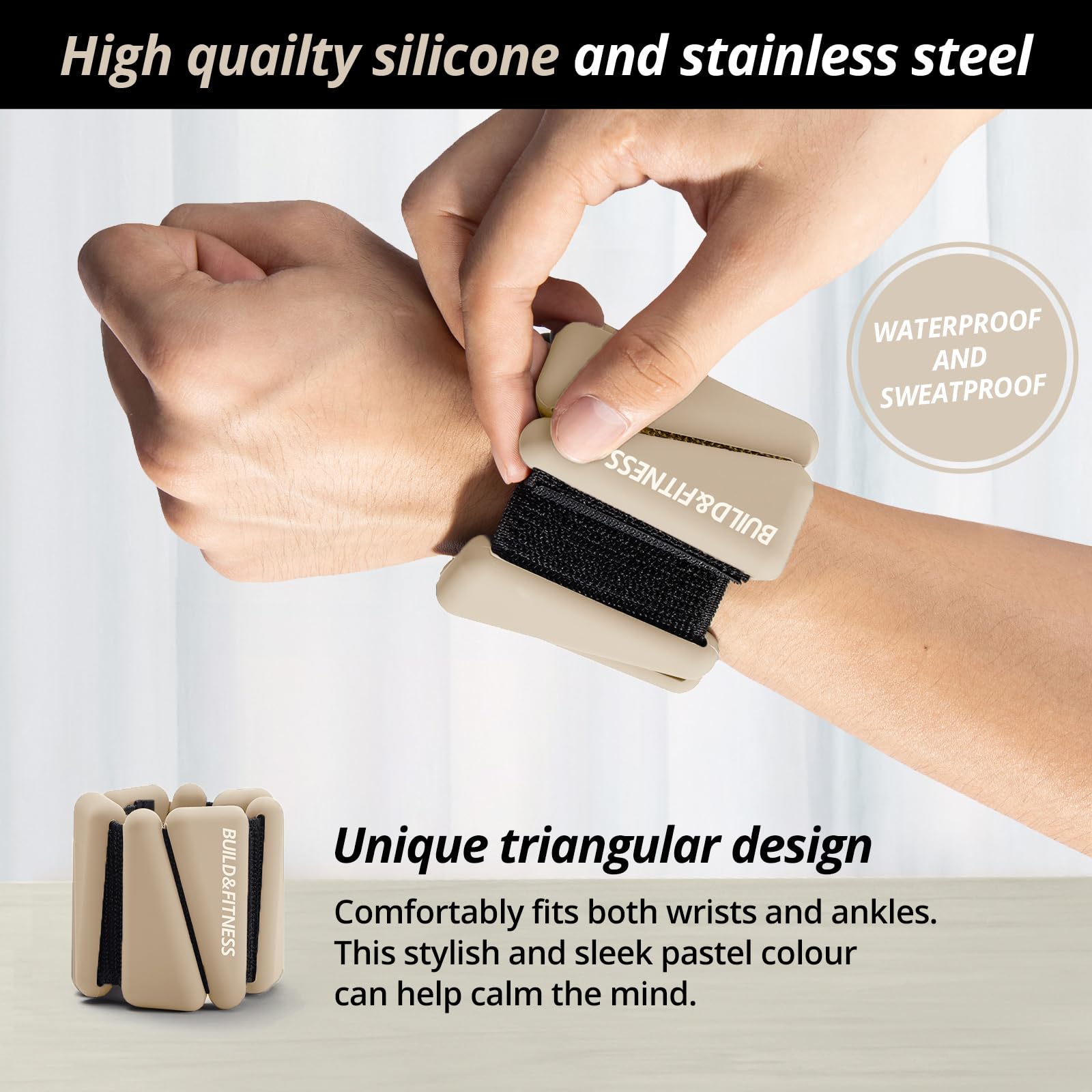 Wrist & Ankle Weights, Adjustable Bands for Women & Men Workouts, Set of 2 (1lb & 2lb each / 1kg & 2kg total). Running, Jogging, Walking, Yoga, Dance, Pilates, Aerobics, Strength Training (Stone, 2lb) - Image 3
