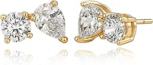 FETTERO Stud Earrings for Women - 14K Gold Plated CZ Hypoallergenic Earrings Studs Dainty Black CZ Leaf Gold Earrings for Women Trendy Statement Jewelry