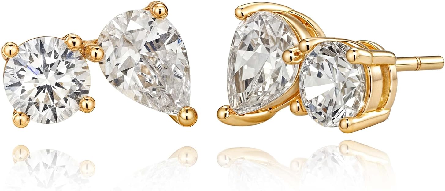 FETTERO Stud Earrings for Women - 14K Gold Plated CZ Hypoallergenic Earrings Studs Dainty Black CZ Leaf Gold Earrings for Women Trendy Statement Jewelry