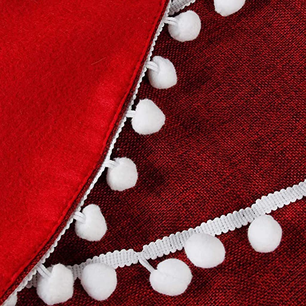 Weihnachtsbaum Rock Weihnachtsbaumrock 48 Zoll rote Leinen Weihnachtsbaum Röcke Baummatte mit Pom for Weihnachtsdekorationen Tannenbaum Decke Weihnachtsdeko