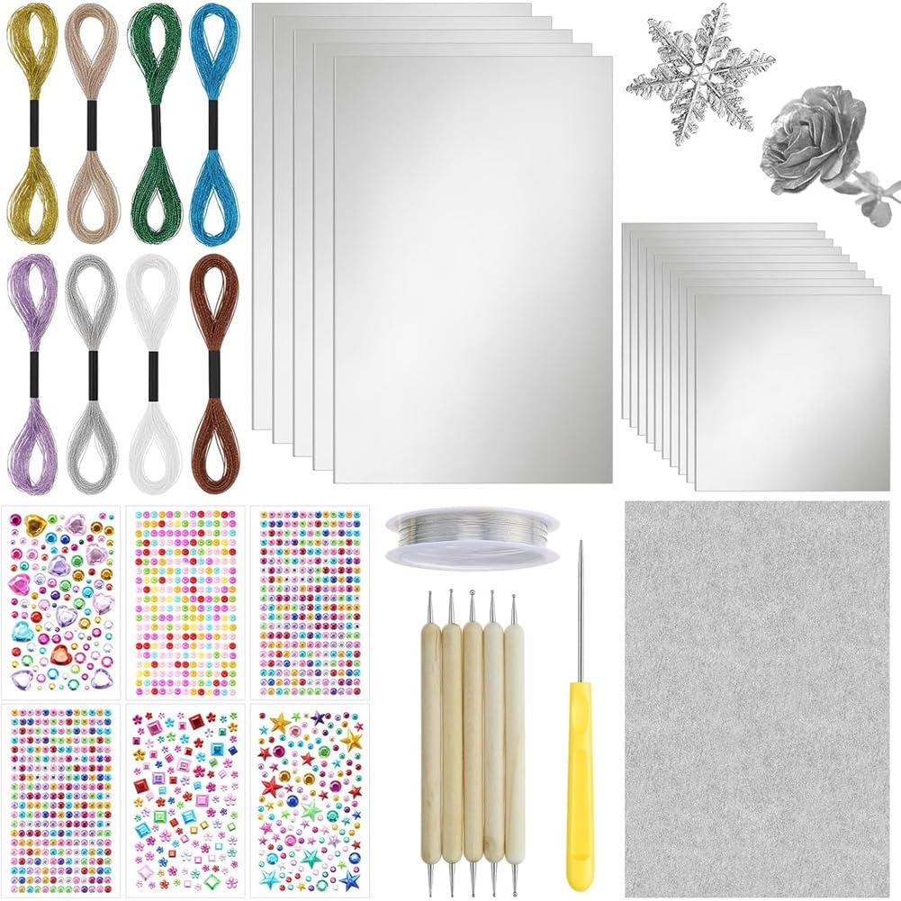 Ijsdnvjndx As Shown Aluminum Crafts Kits, 25 Sheets Foil Sheets Decorative Metal Sheet Embossing Tools Silver Shimmer Crafting Accessory