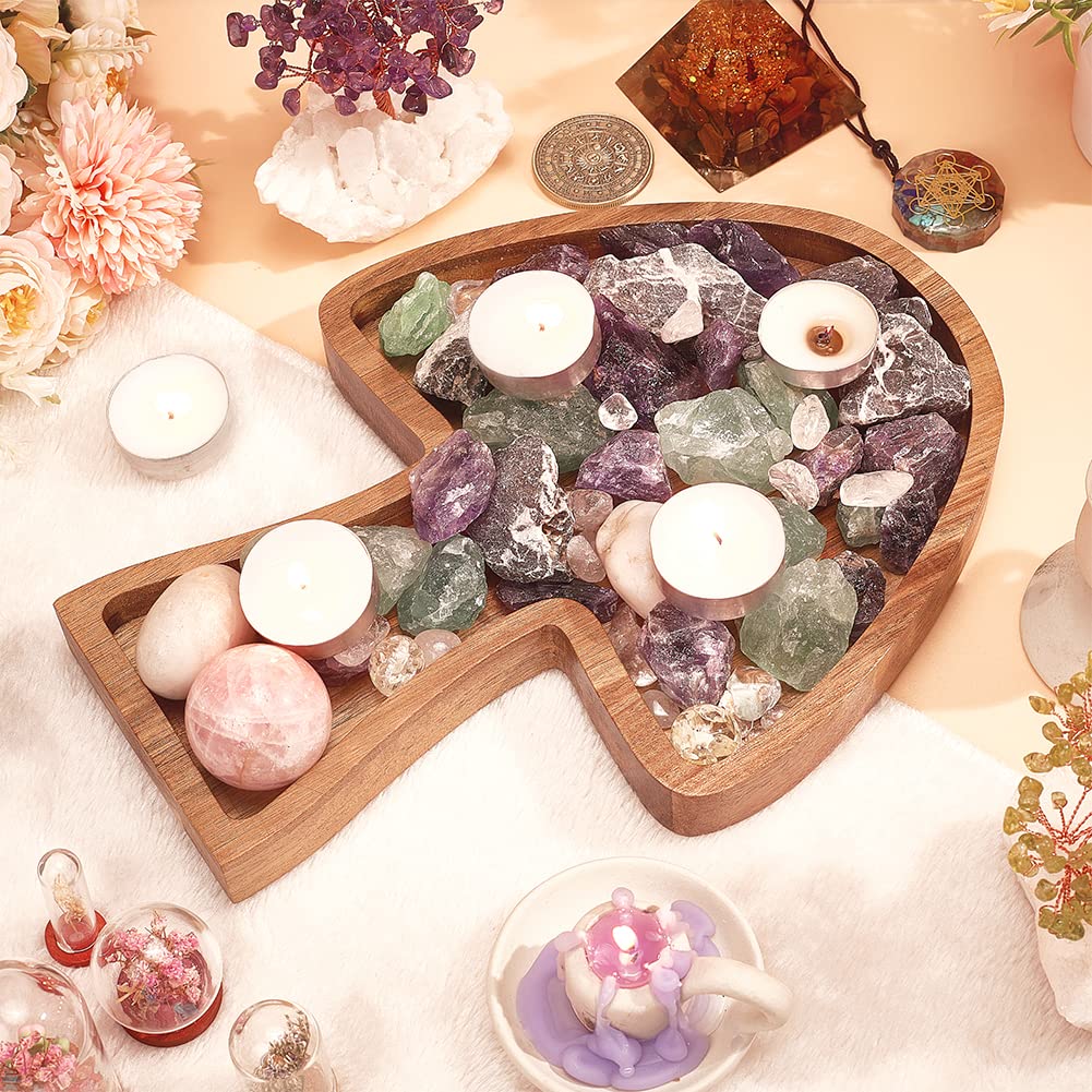 INFUNLY Mushroom Tray Wooden Crystal Holder Round Crystal Organizer Tray Acacia Wood Trinket Dish for Rocks Jewelry Healing Crystals Storage