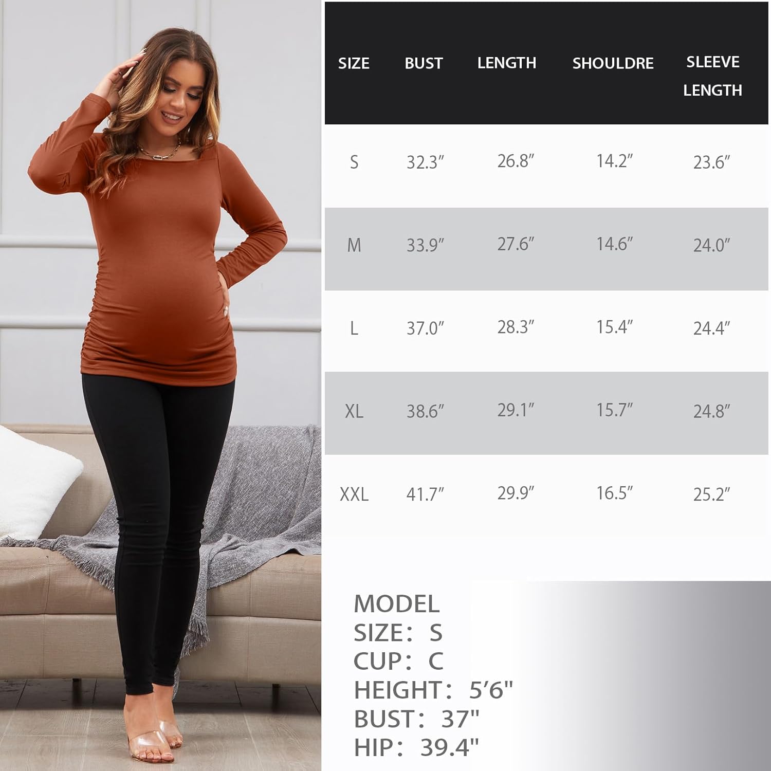 GINKANA Maternity Shirts Square Neck Slim Fit Tee Top Pregnancy Basic Long Sleeve Shirt for Daily Wear - Image 7