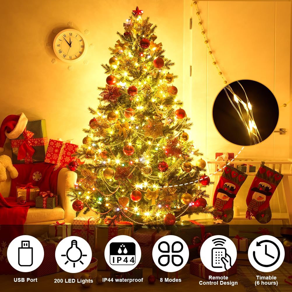 Vicloon Cadena de luces LED USB, 2 unidades, con mando a distancia, 10 m, 100 LED, 8 modos y temporizador, mini cadena de luces LED para Navidad, dormitorio, fiesta, boda, jardín