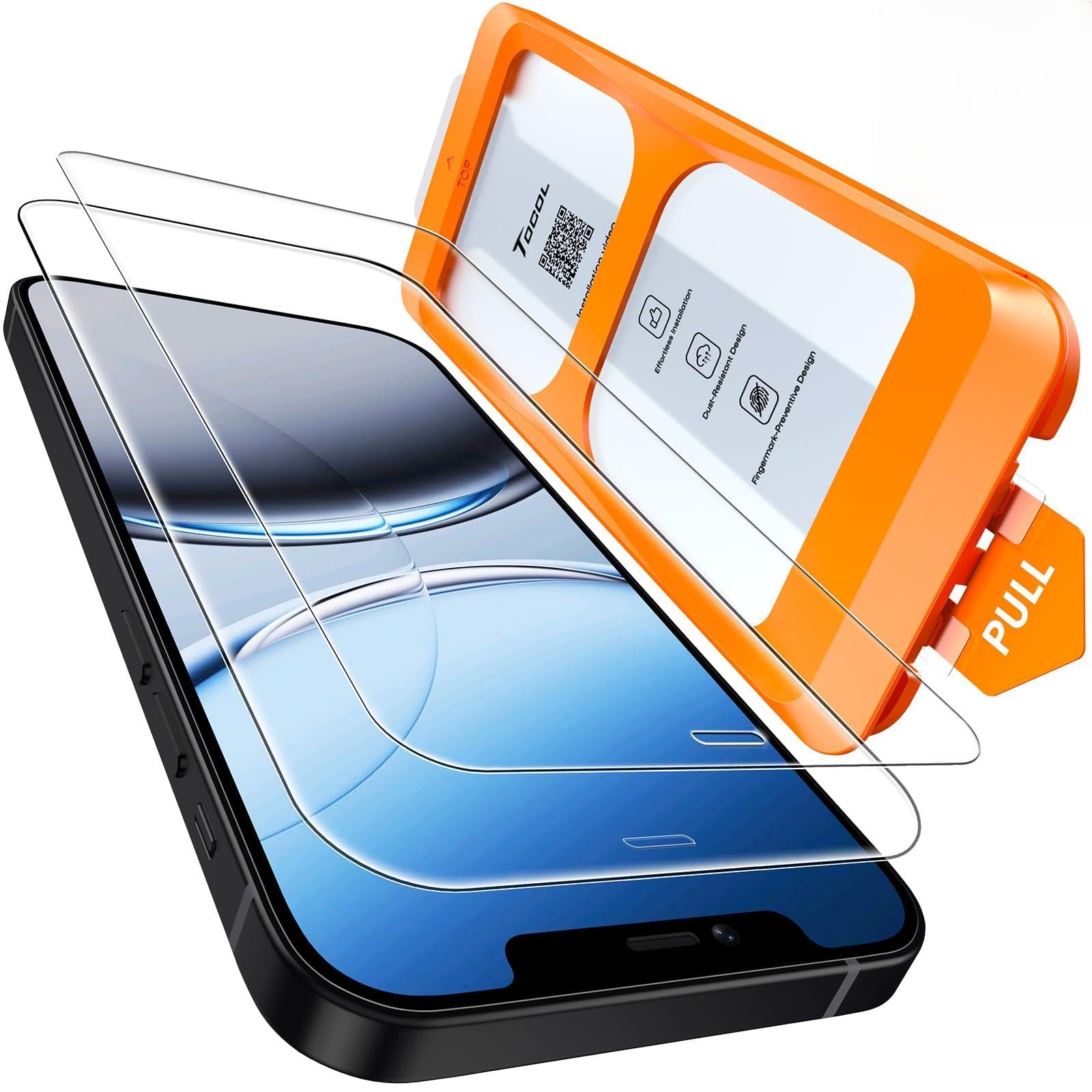 TOCOL Pellicola Protettiva per iPhone 12 Mini 5,4 Pollici, Rimozione Automatica Della Polvere, Installazione Rapida, Copertura Completa, Senza Bolle, Durezza 9H Vetro, 2 Pezzi