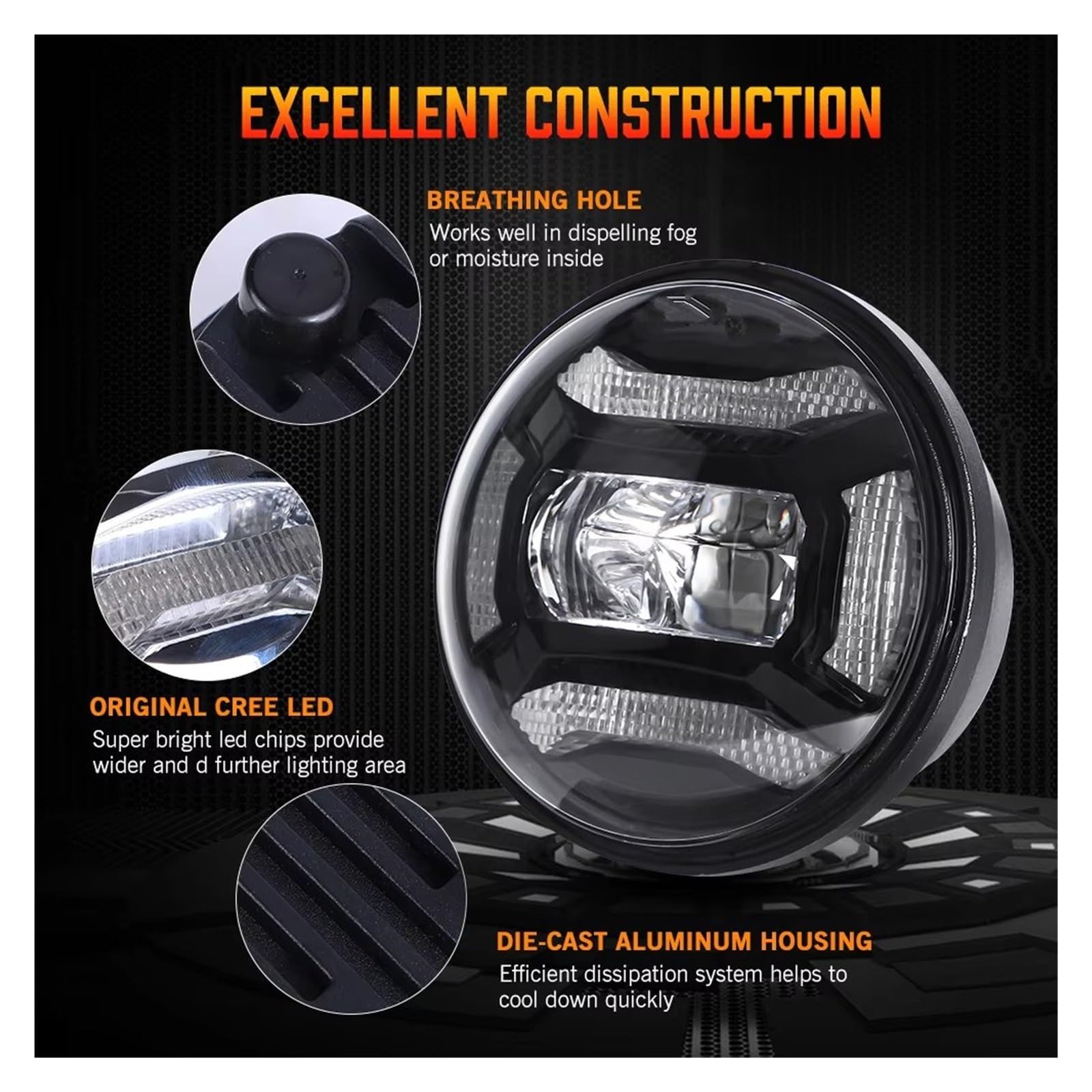 Fari Per Moto Per Touring Per Electra | Faro Moto 7 Pollici A LED Moto Con Lampada Passaggio Antinebbia Ausiliarie 4-1/2" Da 4,5 Pollici(01 black)