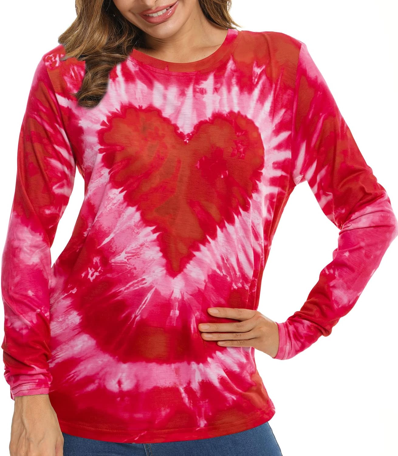 Valentines Shirt Tie Dye Heart Long Sleeve Shirt Lover Crewneck Top - Image 7
