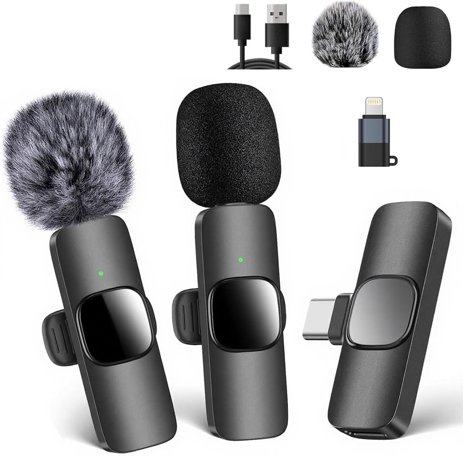 KRLZ Mini Mic for Video Recording and Podcasts with Noise Reduction, Wireless Lavalier Microphone with Lightning Adapter and Storage Bag - for iPhone, iPad, and Android Phones