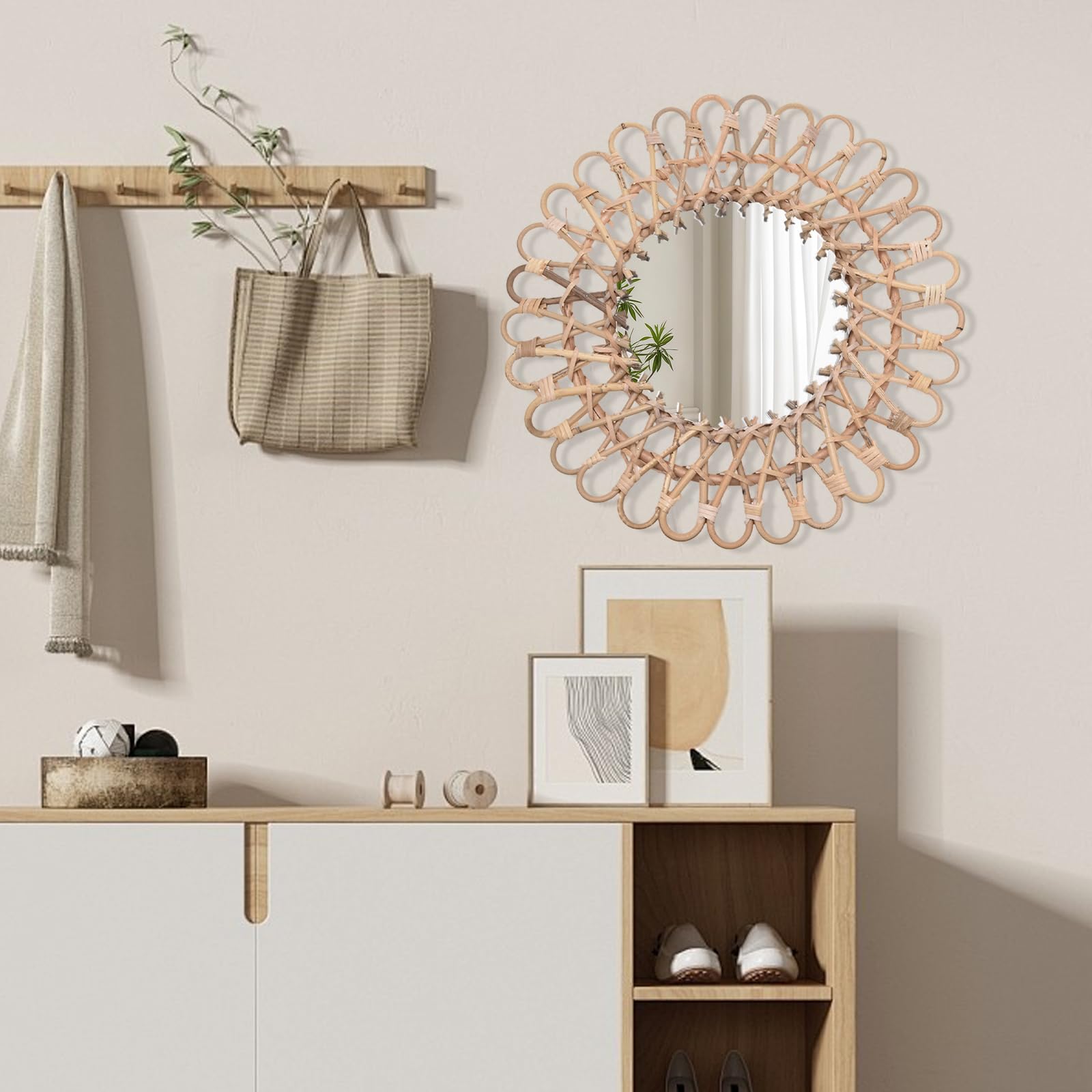 Bekijk Vintage Rotan Spiegel Wandspiegel Rechthoek Spiegeltje op