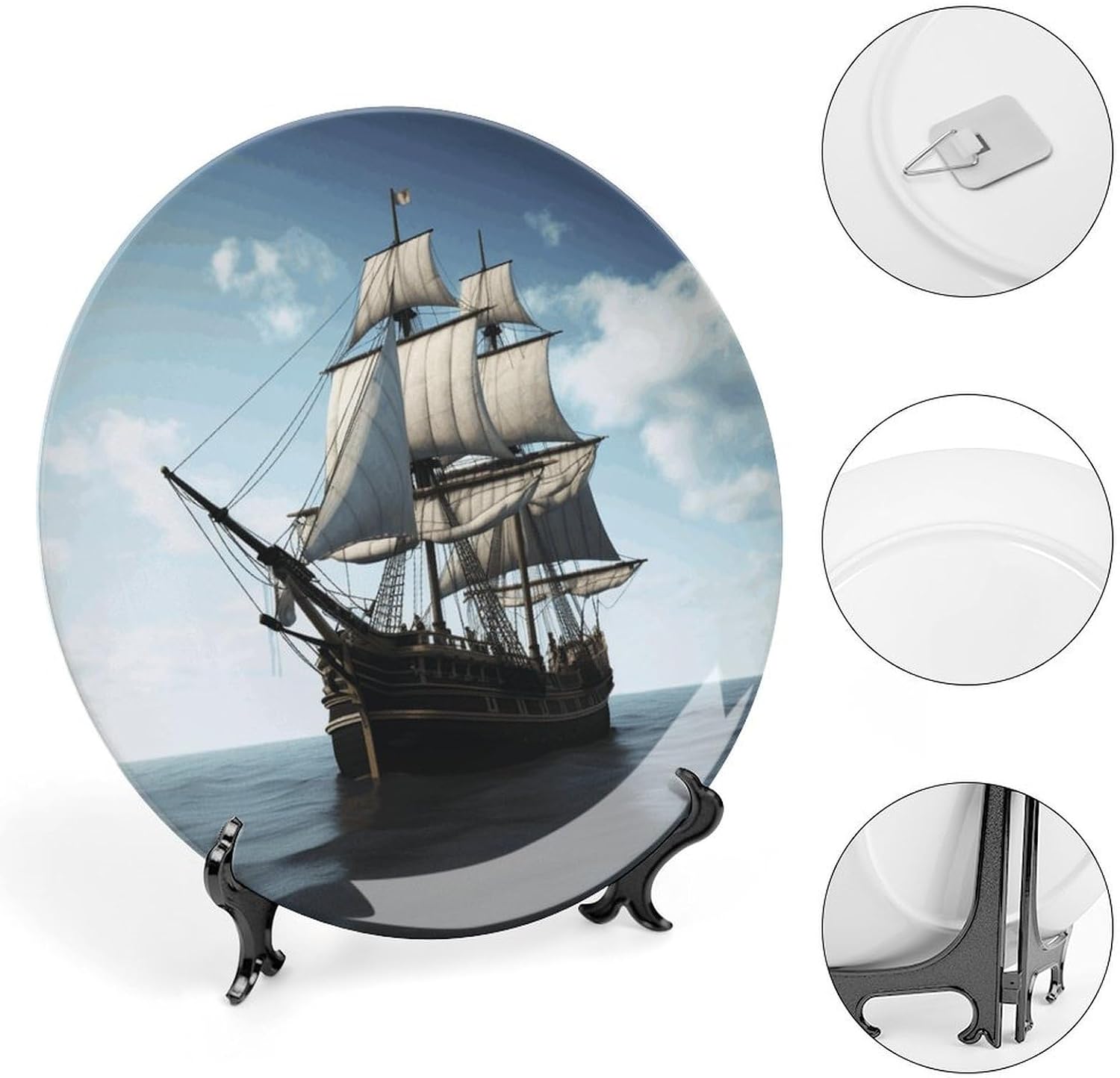 Old Sailing Ship Bone China Decorative Plate with Stand 6inch