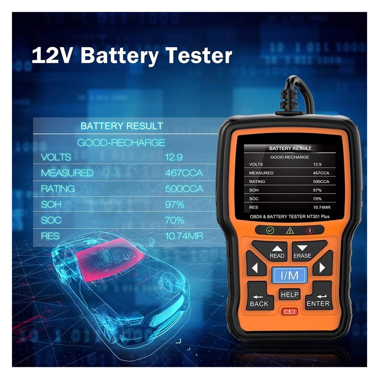 Tester baterii, Narzędzie do skanowania samochodów NT301 Plus Tester baterii Czytnik kodów danych w czasie rzeczywistym diagnostyczne