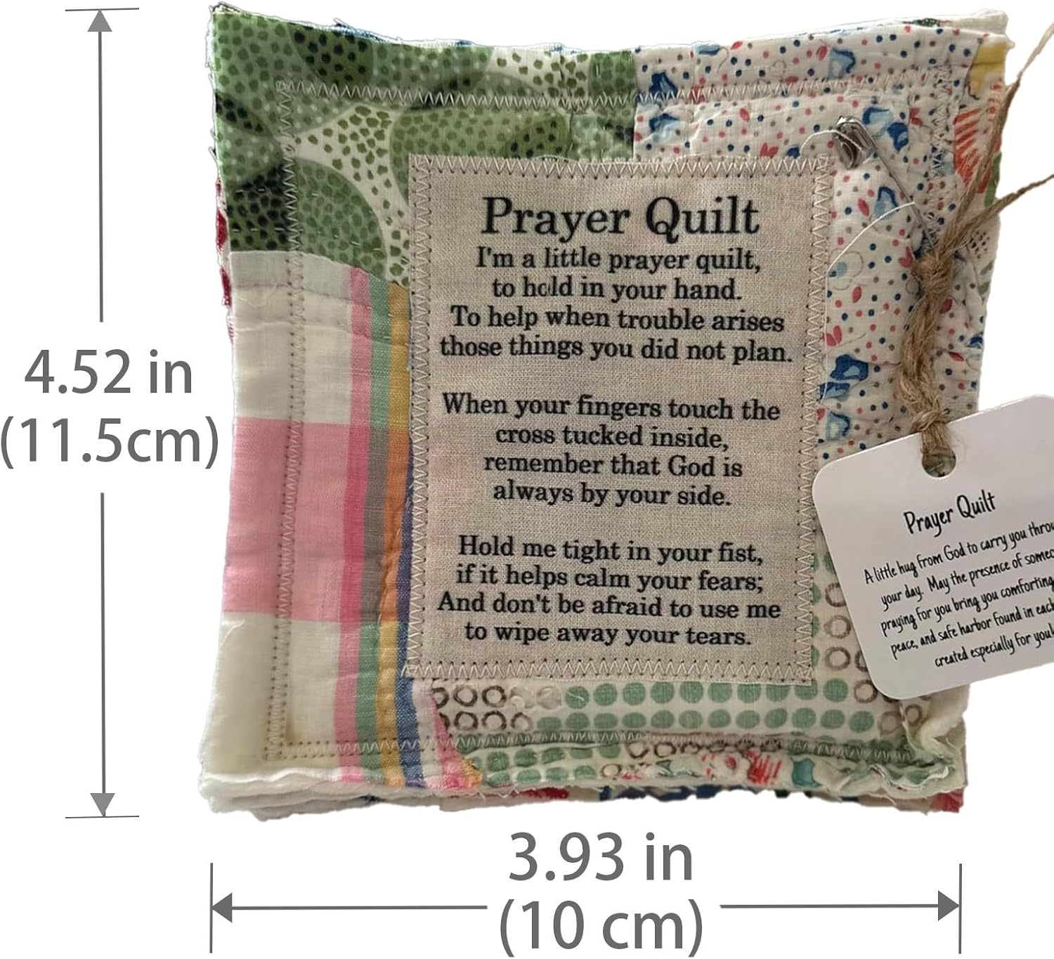 8 Pack Prayer Quilt with Wooden Cross Inside, Mini Vintage Symbolism Poems Scripture Quilts Squares, Overcoming Anxiety Gift Encouragement Gift(8 PCS)