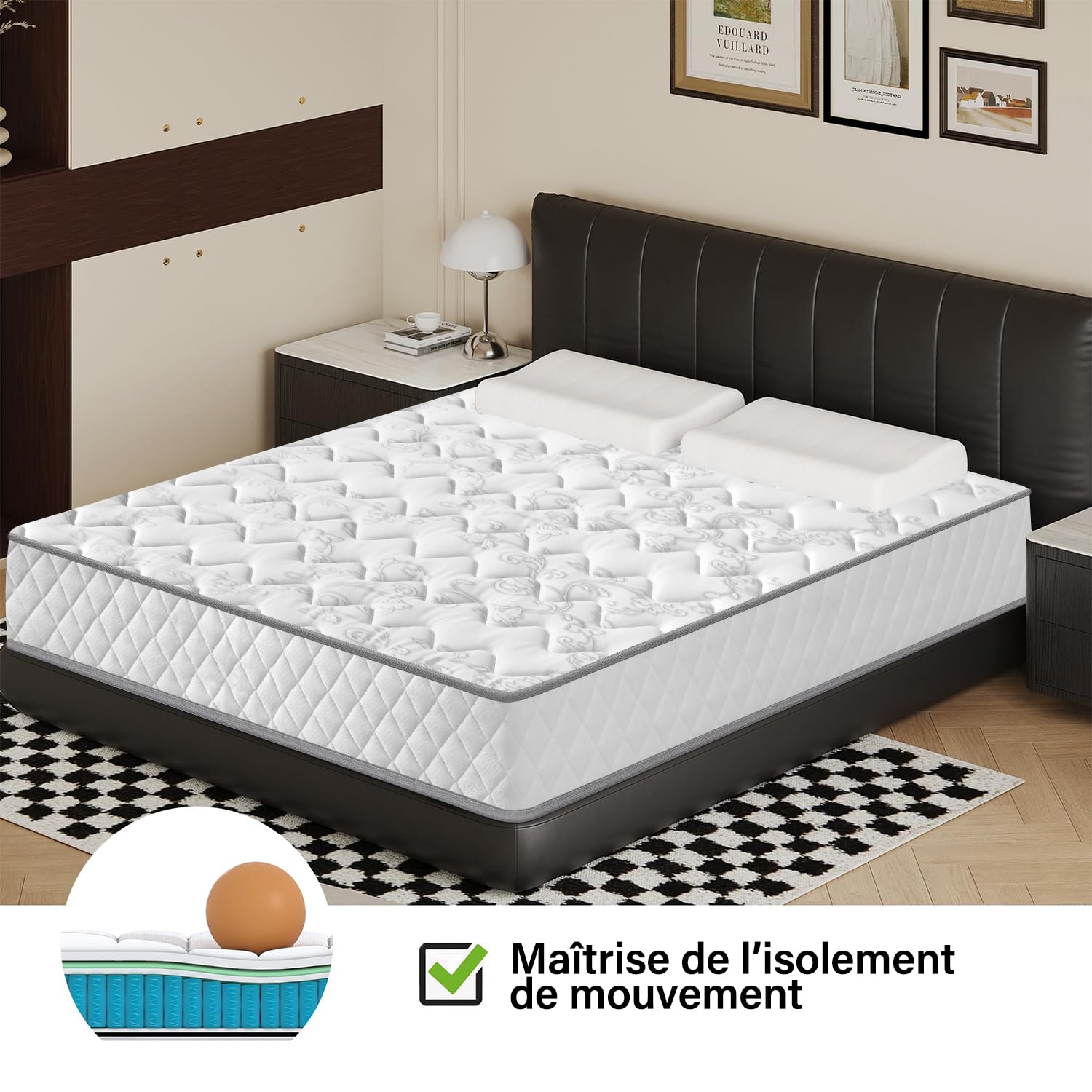 Matelas 140x190 cm, Ép 30cm, Certifié Oeko-Tex, Luxe Matelas 2 Personne en Mousse à Mémoire de Forme, Fermeté Moyenne et Respirable, matelas de lit d'adulte, Soutien Parfait, Ressorts Ensachés
