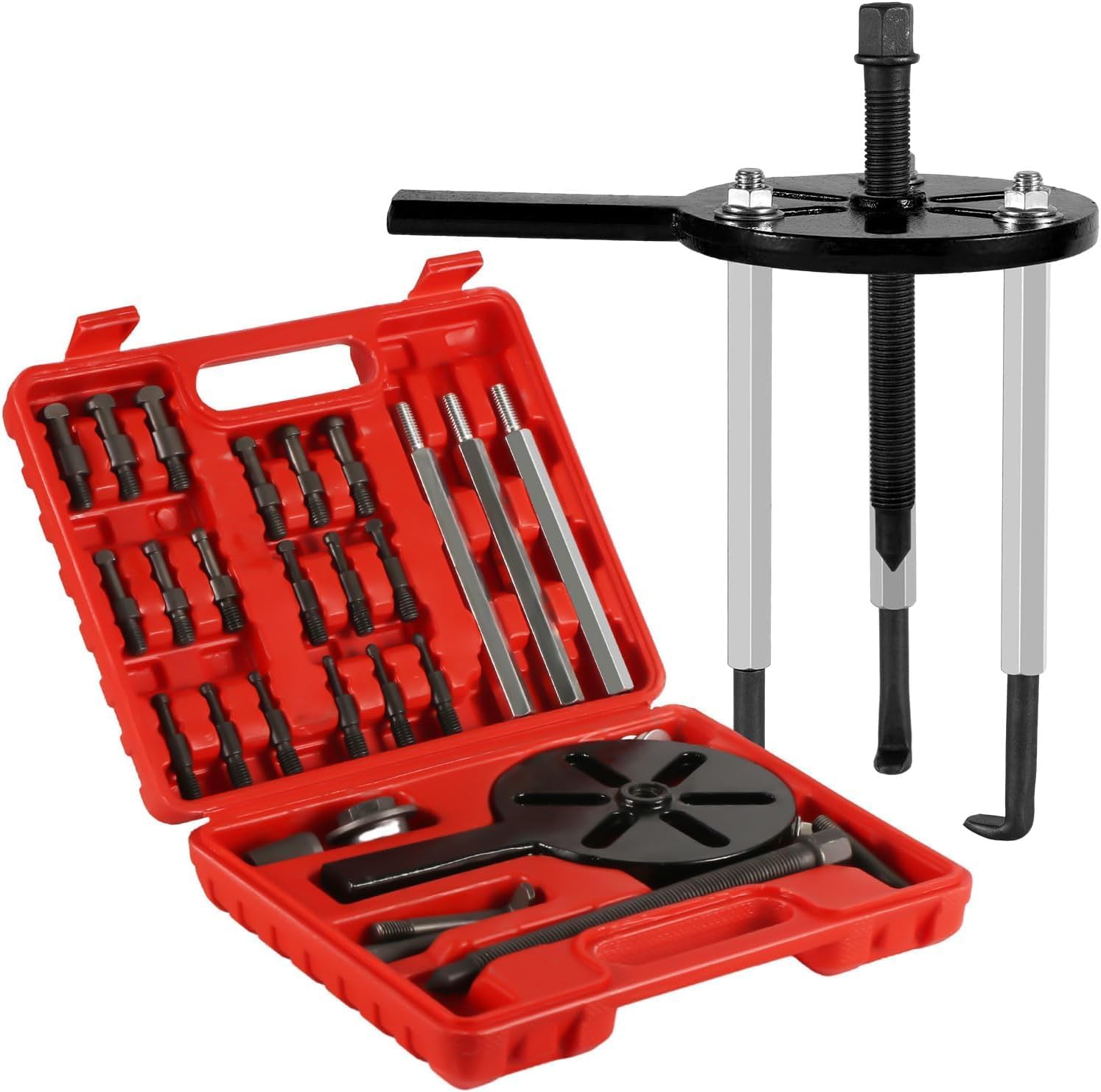 21-in-1 Bearing Puller Set, Bearing Puller Tool Bearing Removal Tool Bearing Separator Set with 6 Sizes of Collets 3 Jaw Puller for Inner Bearing Kit Multifunctional Transmission Bearing Disassembly
