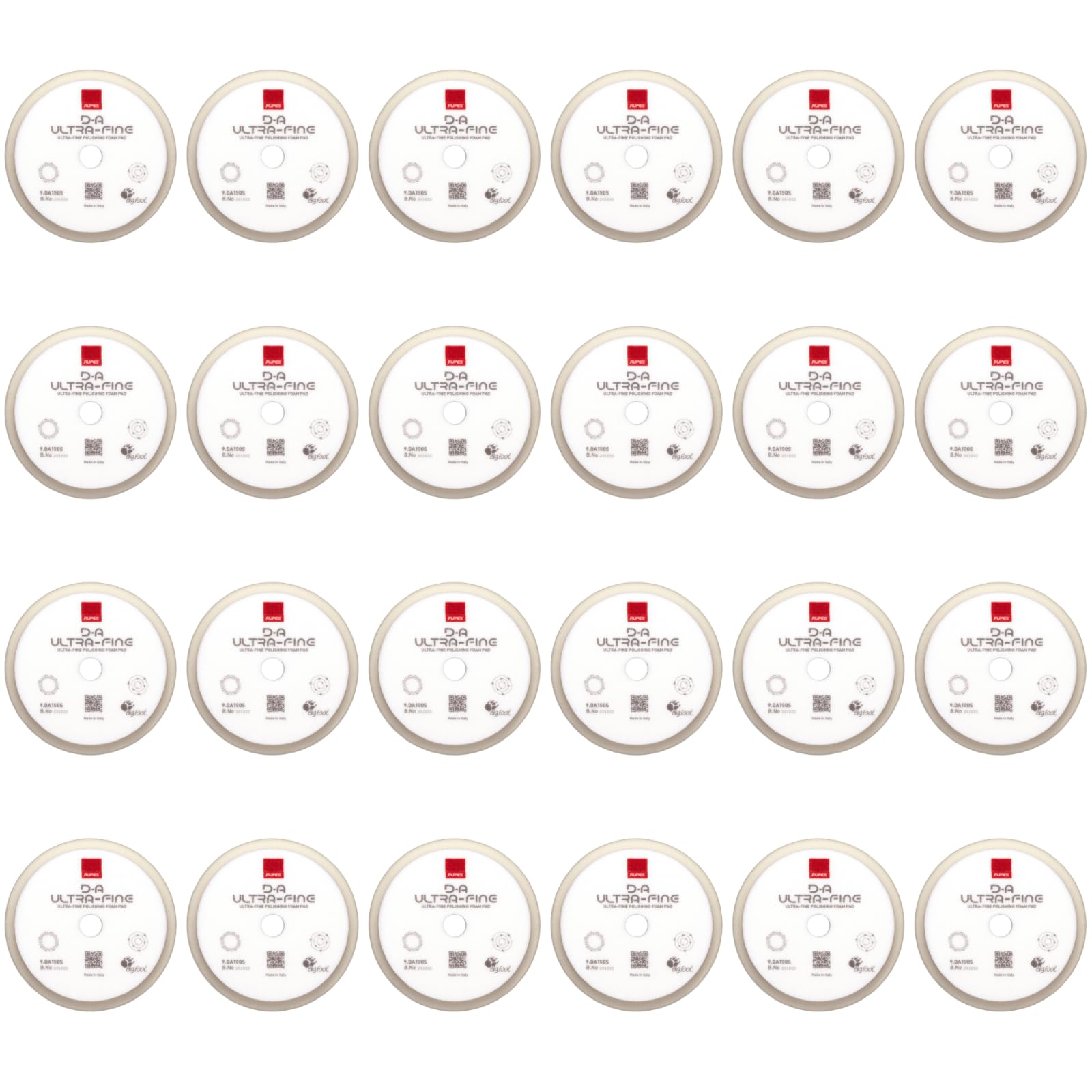 RUPES 9.DA150S Pack of 24 White D-A Ultra-Fine Polishing Foam Pads 150mm | Ideal for Paint Correction &amp; Gloss Enhancement | Extremely Fine Defect Removal | Compatible with 5" Backing Plate