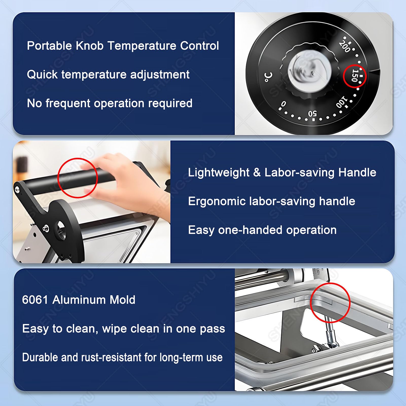 Máquina selladora térmica para embalaje de alimentos, sellador manual de bandejas de sándwich con control de temperatura de perilla, sella 7-8 veces/minuto para restaurantes y comida para llevar